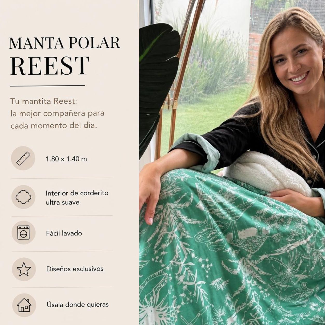 Manta Corderito Palmeras Verdes