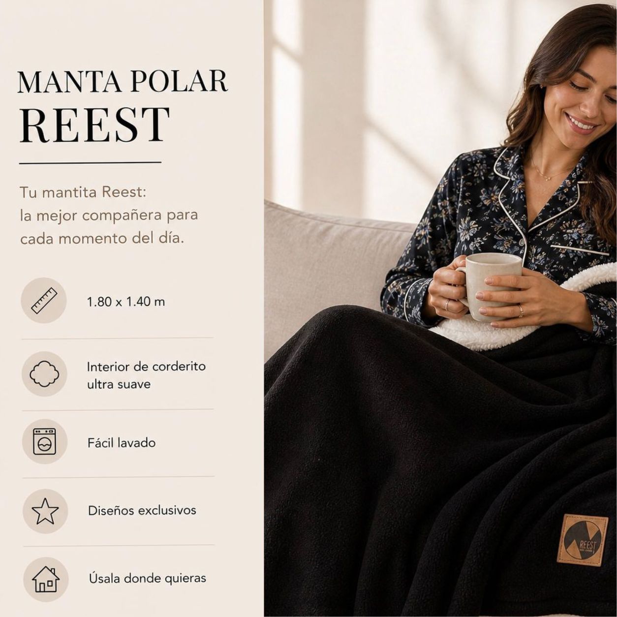 Manta Corderito Negra Lanilla
