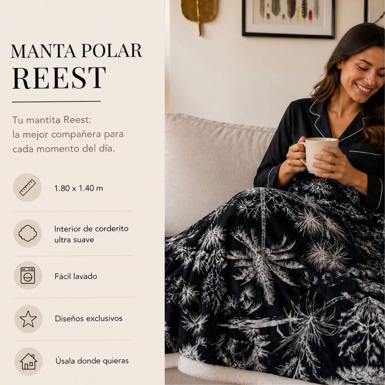 Manta Corderito Palmeras Negras