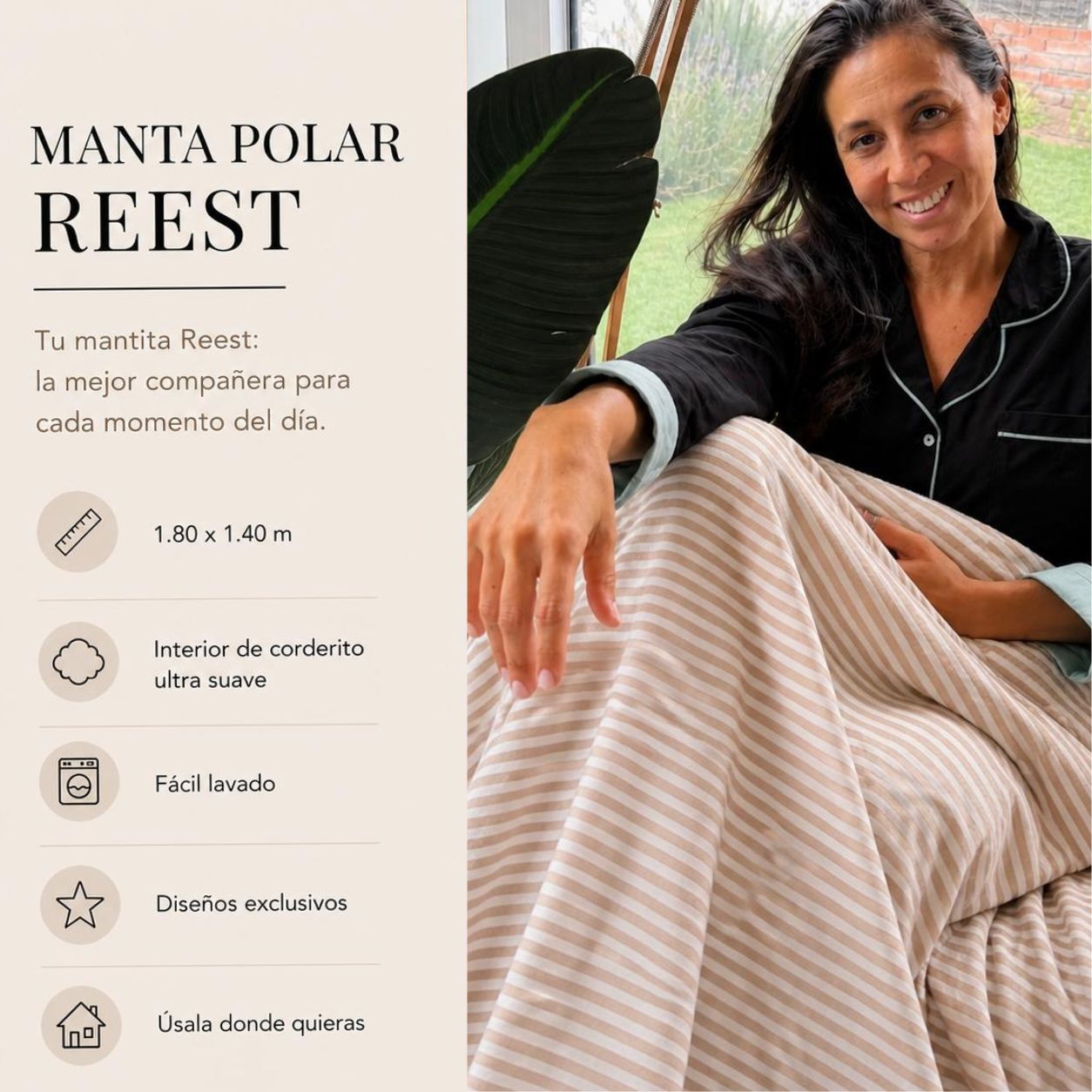 Manta Corderito Beige Lineas